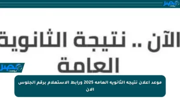 موعد إعلان نتيجة الثانوية العامة 2025 ورابط الاستعلام برقم الجلوس الآن